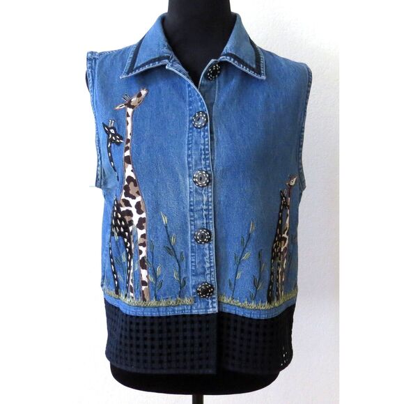 Dress Barn Tops - Dress Barn Vintage Denim Giraffe Vest with Giraffe Appliques Medium EUC